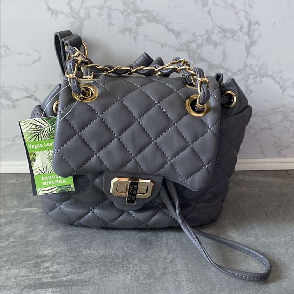 Badgley Mischka Gray Quilted Backpack